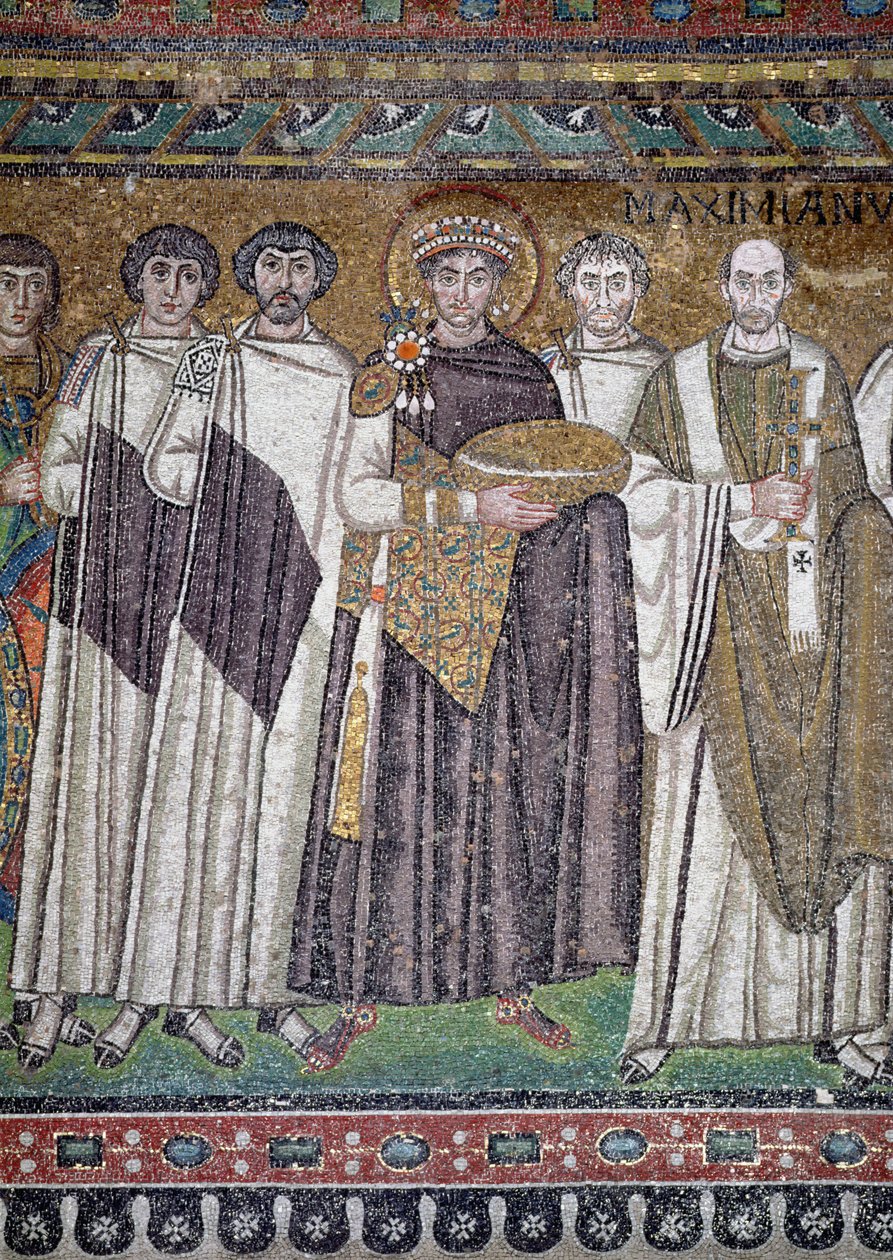 Justynian I i jego orszak, fragment cesarza, ok. 547 rne autorstwa Unbekannt Unbekannt