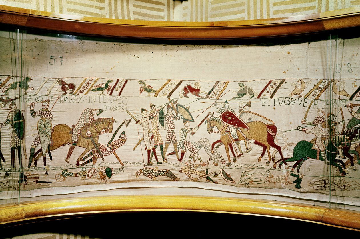 Król Harold zostaje zabity, a Anglicy uciekają, Bayeux Tapestry autorstwa Unbekannt Unbekannt