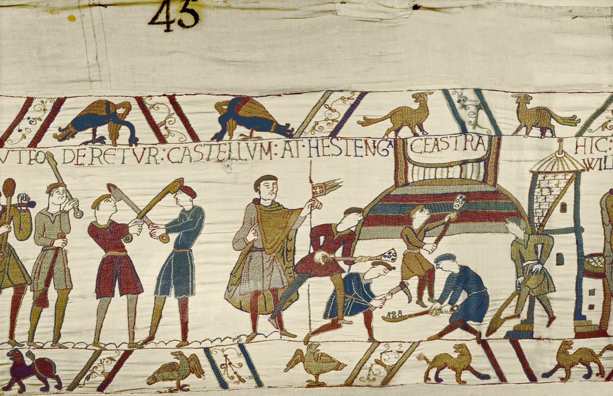 Normanowie budują fortyfikacje w Hastings, Bayeux Tapestry autorstwa Unbekannt Unbekannt