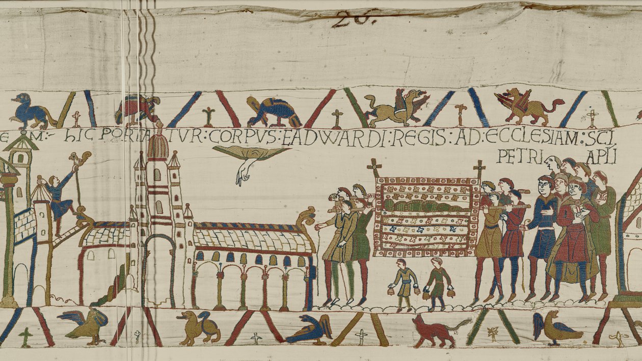 Ciało Edwarda Wyznawcy zostaje przeniesione do kościoła św. Piotra Apostoła, Bayeux Tapestry autorstwa Unbekannt Unbekannt