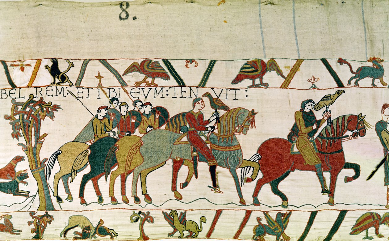 Hrabia Guy prowadzi Harolda do Beaurain, gdzie go trzyma, Bayeux Tapestry autorstwa Unbekannt Unbekannt