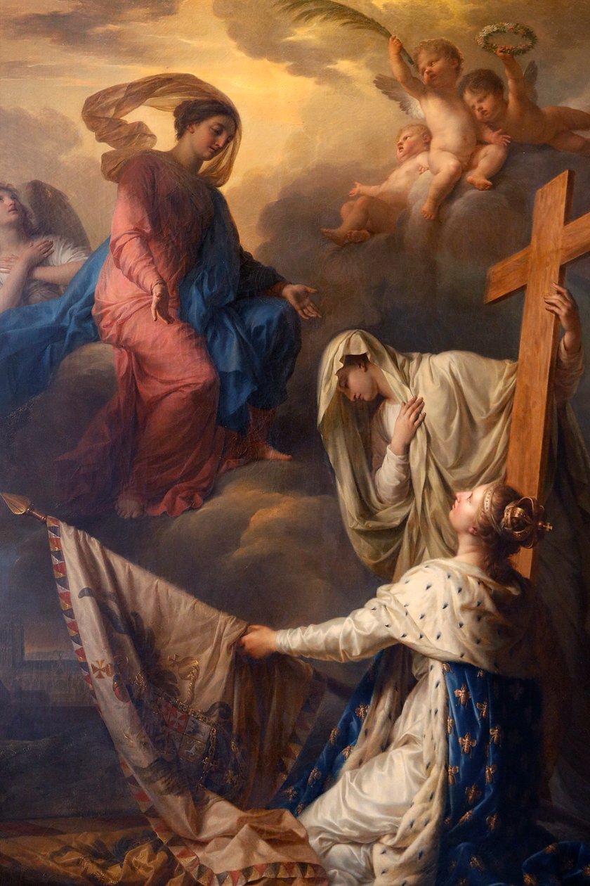 Kościół katolicki Notre-Dame du Val-de-Grace, Paryż, Francja, Obraz: "La France wsparta na religii konsekruje flagi Notre-Dame-des-Gloires zabrane "wrogowi", olej na płótnie: Jean-Charles Nicaise- Perrin, 1806, Rozkaz Napoleona I autorstwa Unbekannt Unbekannt
