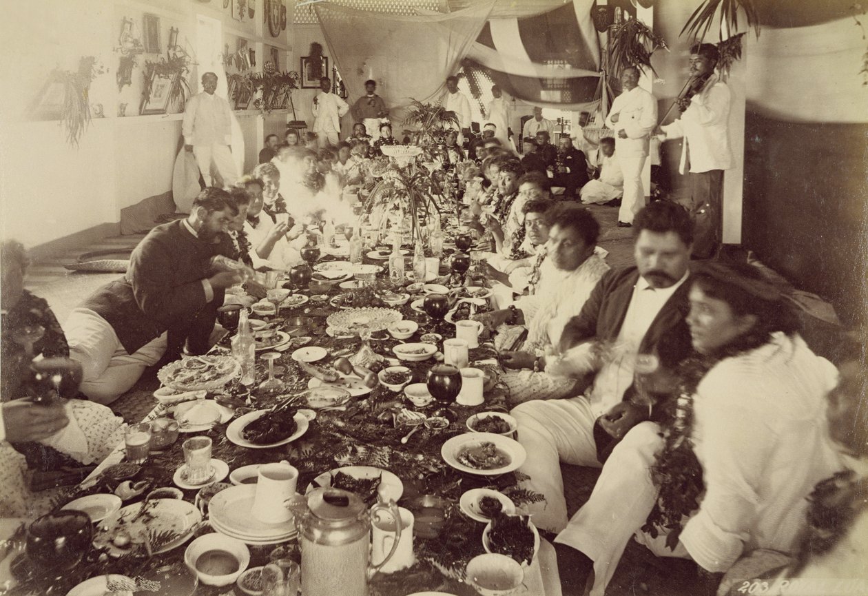 Królewski bankiet w domu na łodziach króla Kalakany, ok. 1875 r. autorstwa Unbekannt Unbekannt