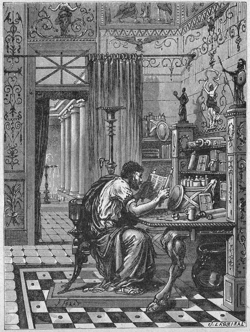 Rzymianin w swojej bibliotece, ok. 1880 r. (rycina) autorstwa Unbekannter Künstler