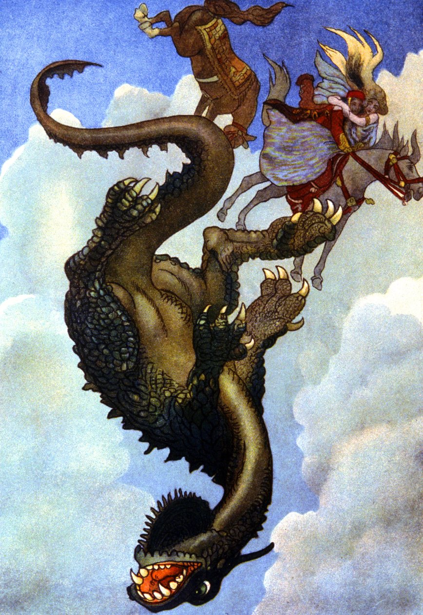 Para walcząca ze smokiem, ok. 1910 r. (ilustracja) autorstwa Unbekannter Künstler