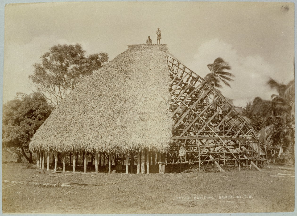 Budynek mieszkalny na Samoa, ok.1875 (zdjęcie w sepii) autorstwa Unbekannt