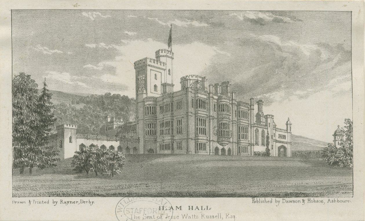 Ilam Hall: litografia, bd [c.1839] autorstwa Unbekannt