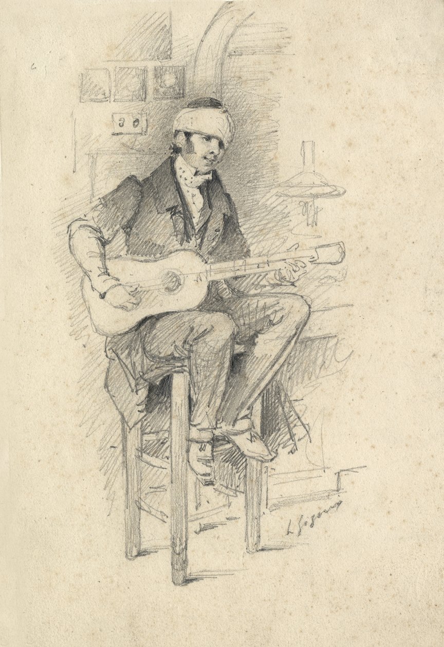 Kontuzjowany młody gitarzysta, Francja, ok. 1830 r. (szkic) autorstwa Unbekannter Künstler