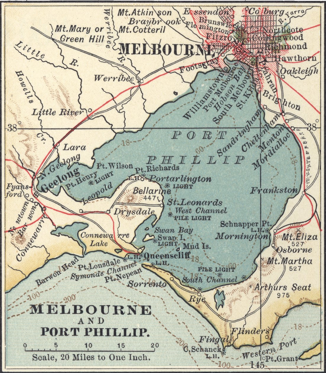 Mapa Melbourne, ok. 1900 r. (rycina) autorstwa Unbekannter Künstler