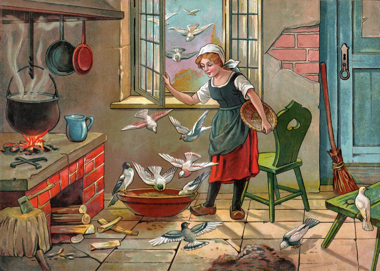 Chłopska dziewczyna z gołębiami. (Ilustracja około 1920 r.) autorstwa Unbekannter Künstler