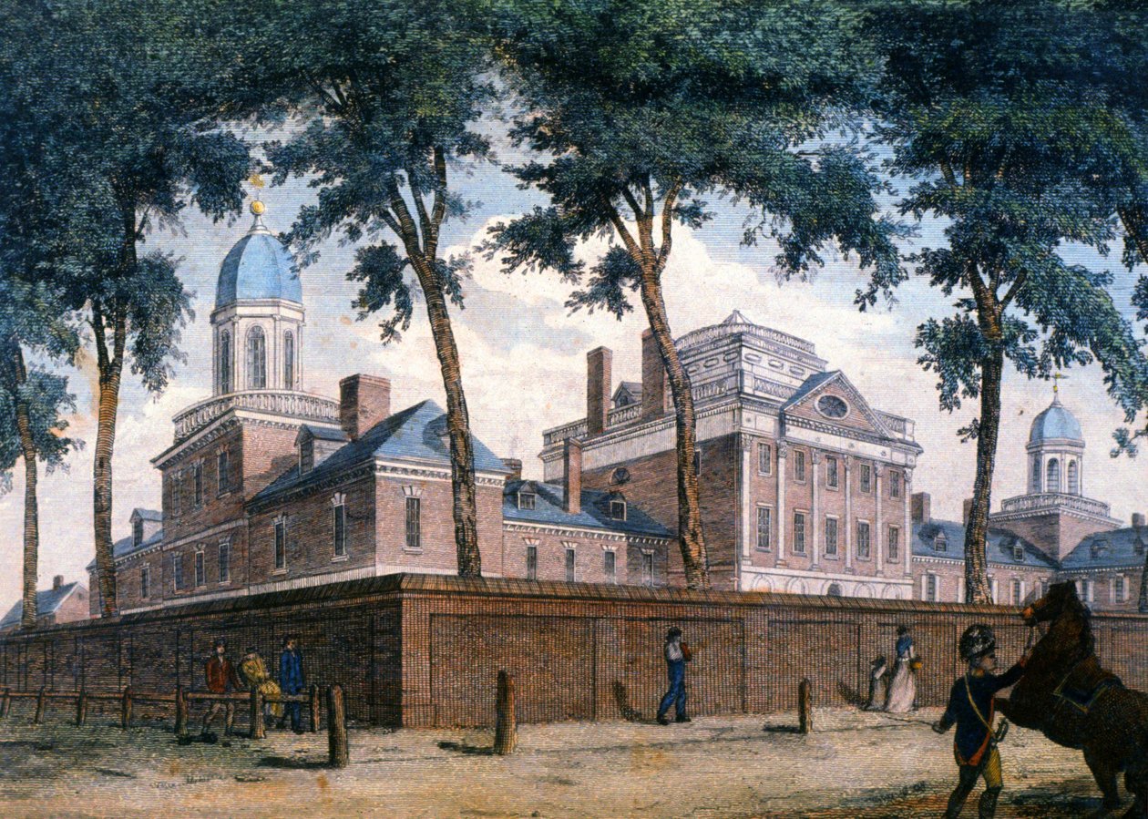Szpital Pennsylvania w Filadelfii, ok. 1800 r. (rycina) autorstwa Unbekannter Künstler