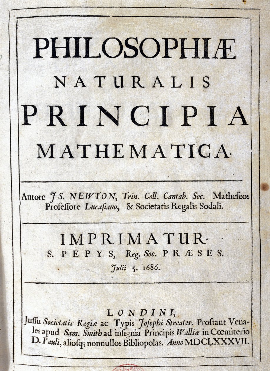 Strona tytułowa „Principia Mathematica” Newtona autorstwa Unbekannt