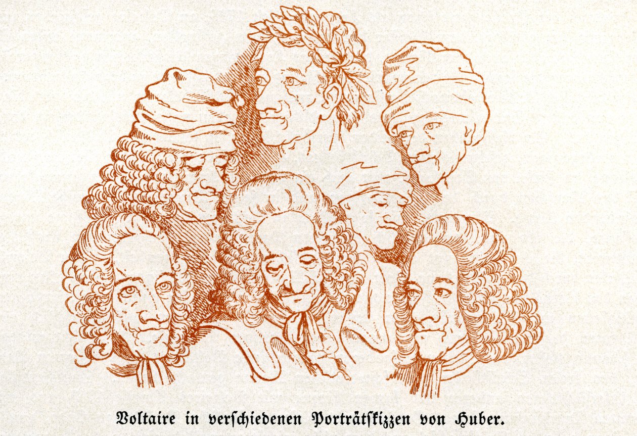 Voltaire. Różne szkicowane portrety. autorstwa Unbekannter Künstler