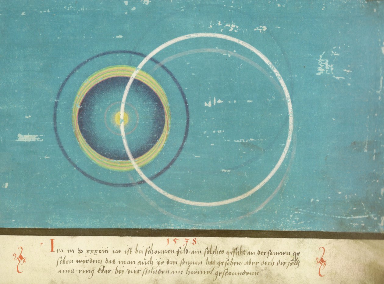 Augsburska Księga Cudownych Znaków - Folio 136: Drugie słońca w Schönfeld 1538 autorstwa Unknown