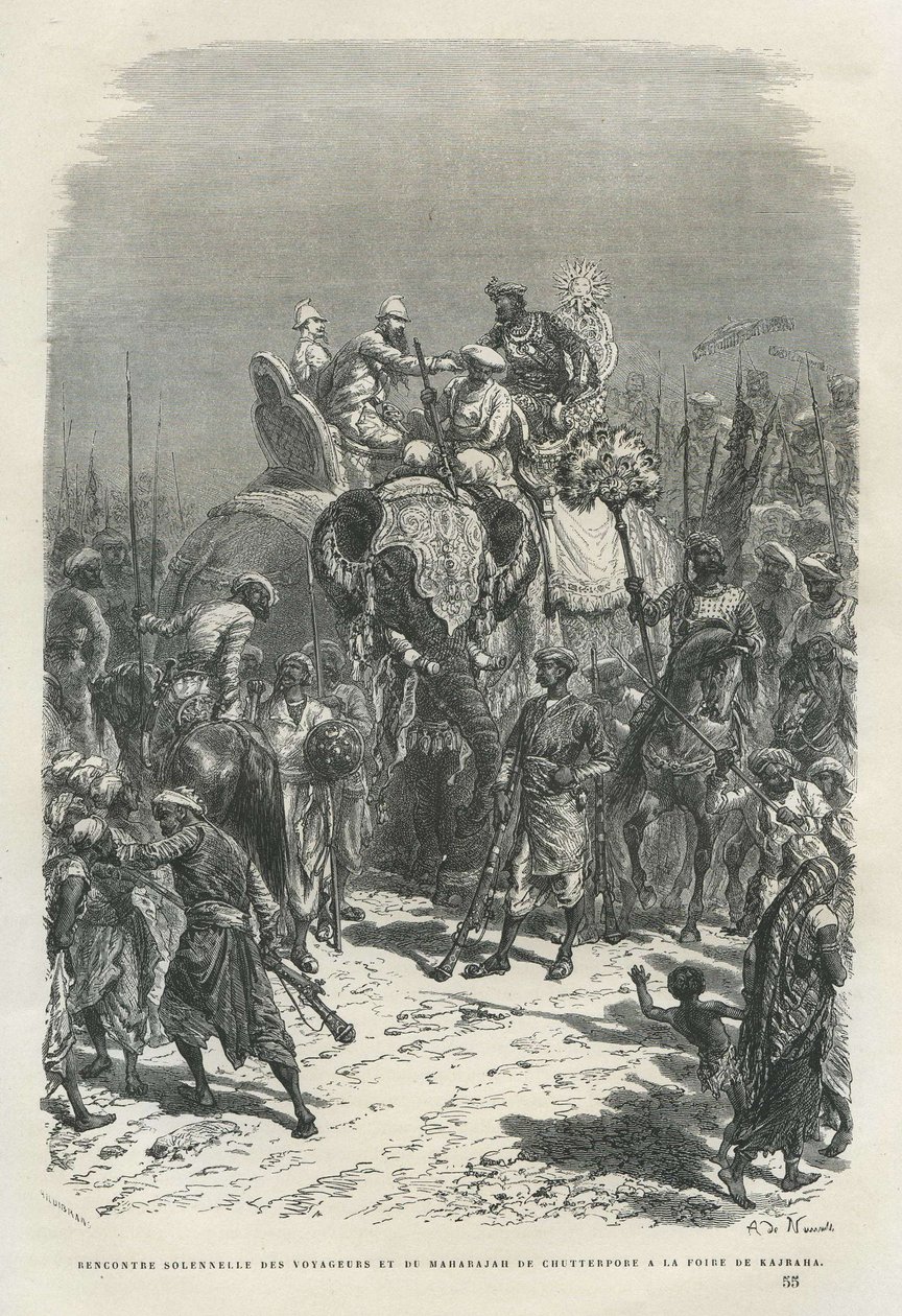 Odwiedzający spotykają maharadża z Chutterpore w Kajraha [Khajuraho] autorstwa Unknown