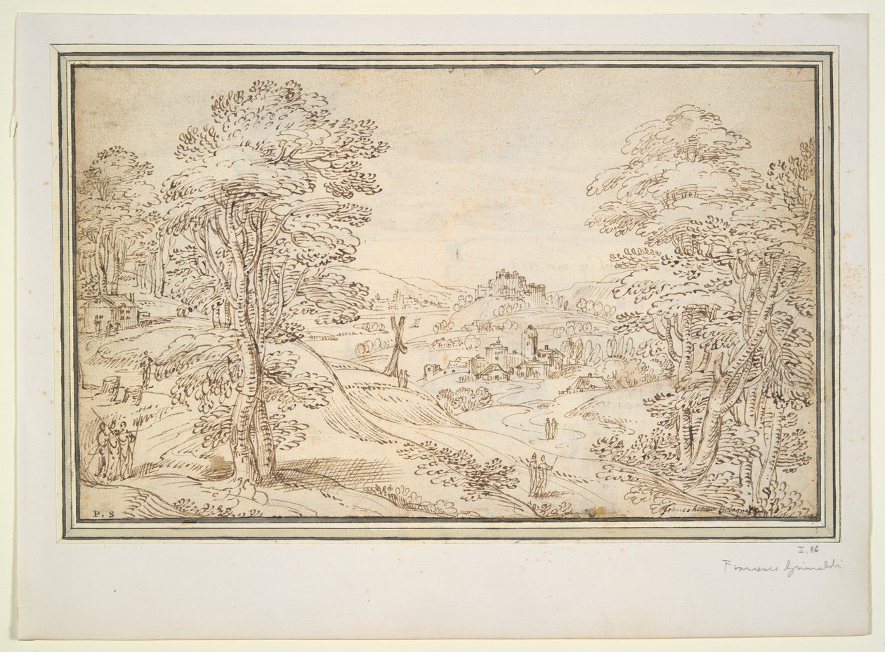 Krajobraz (rekto); Widok miasta (verso) autorstwa Unknown