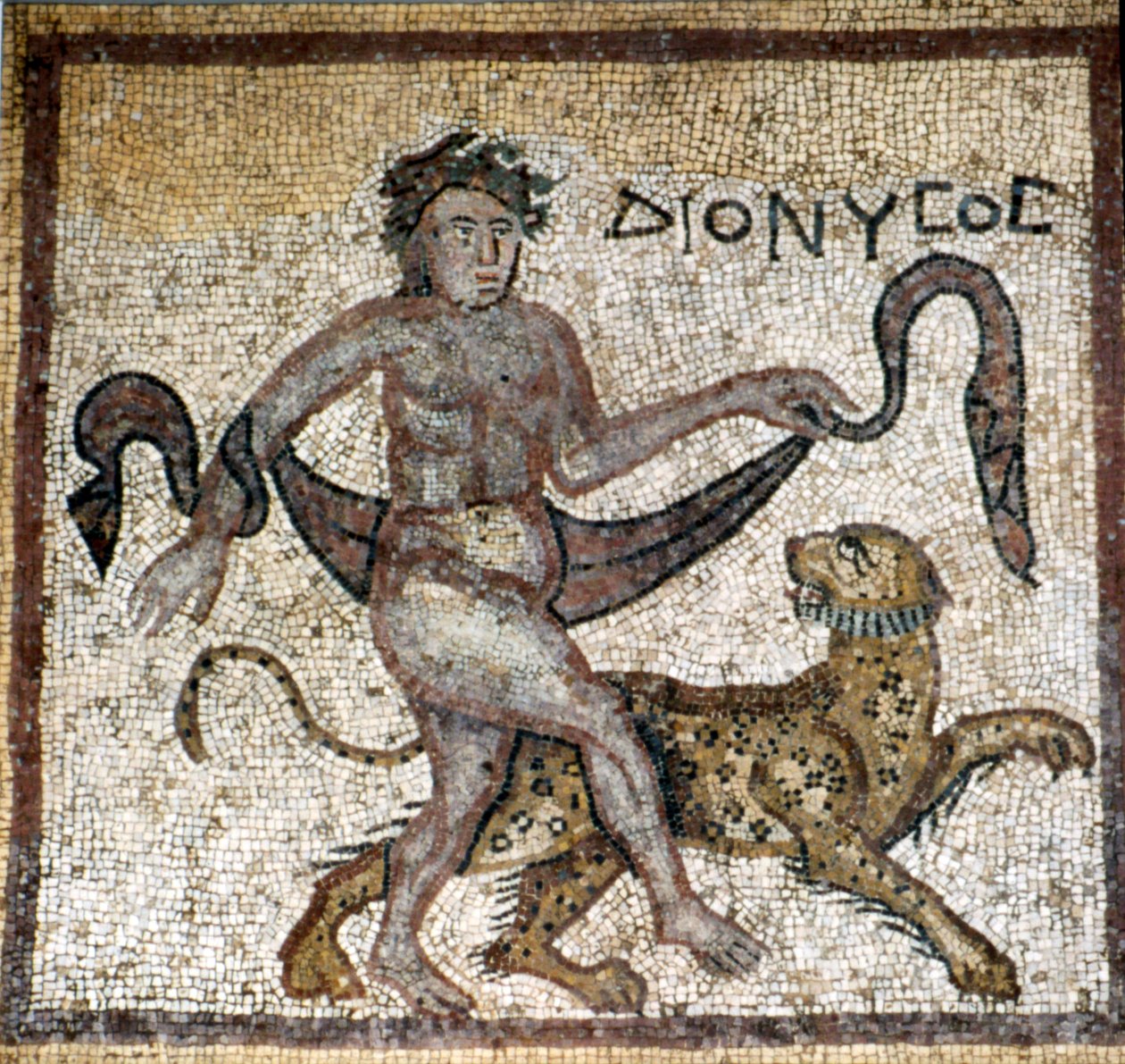 Mozaika rzymska, Dionizos z Panterą, c4 w. autorstwa Unknown