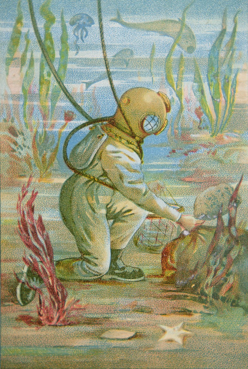 Deep Sea Diver, c.1890 (kolor lito) autorstwa Unknown artist