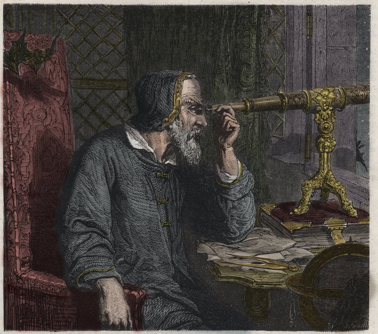 Galileo Galilei i jego teleskop autorstwa Unknown artist