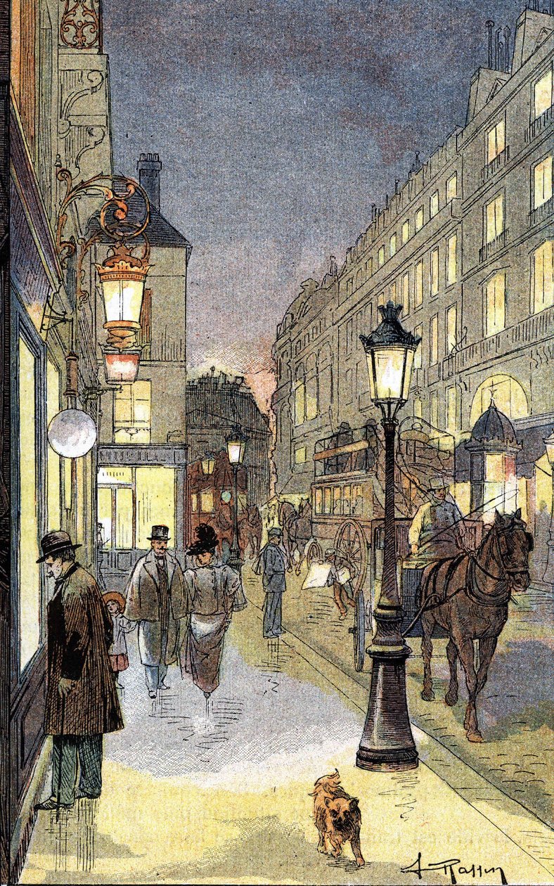 Paryż nocą, ilustracja koniec XIX wieku. autorstwa Unknown artist