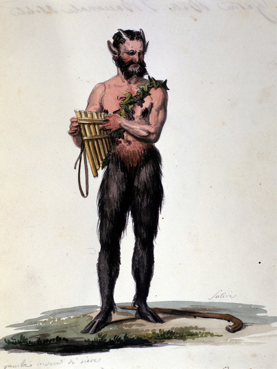 Satyra i muzyka. Grawerowanie z XIX wieku. autorstwa Unknown artist