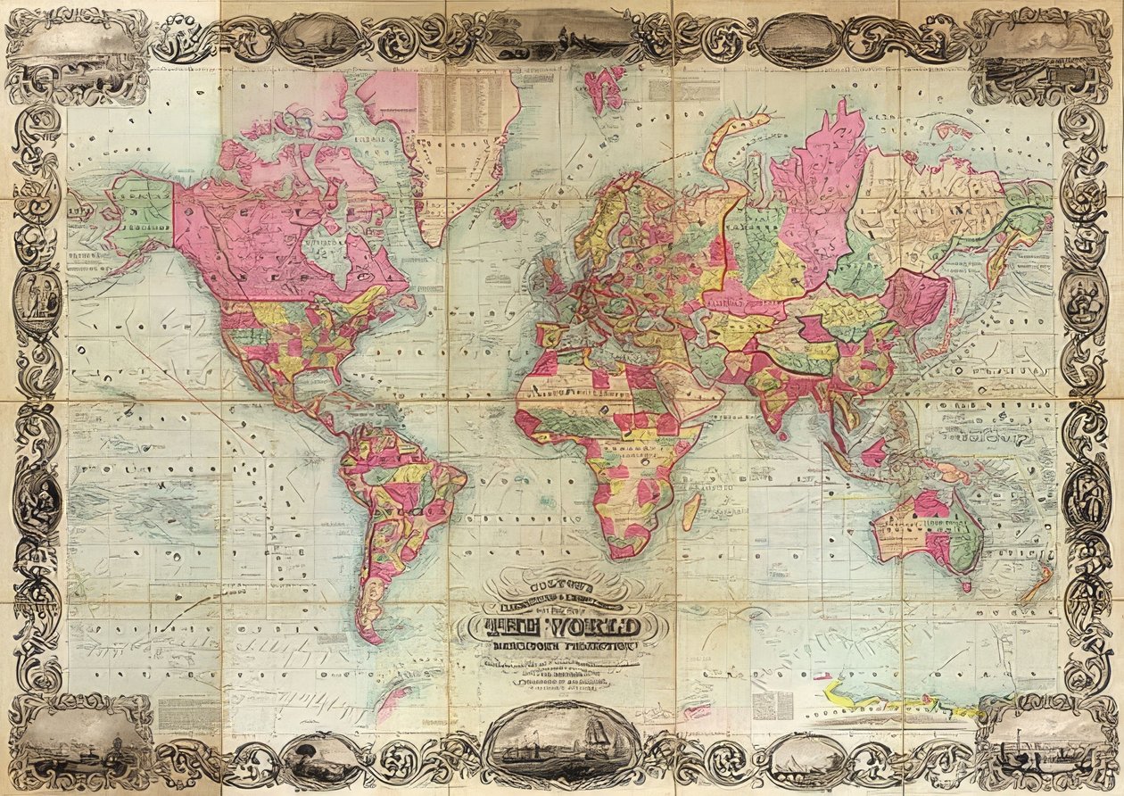 Mapa świata w rzucie Mercator. 1854 autorstwa Unknown