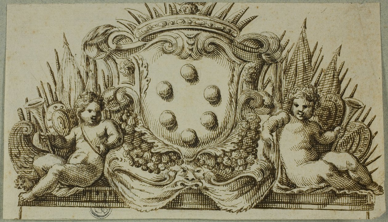 Herb Medyceuszy flankowany przez putta autorstwa Unknown Italian