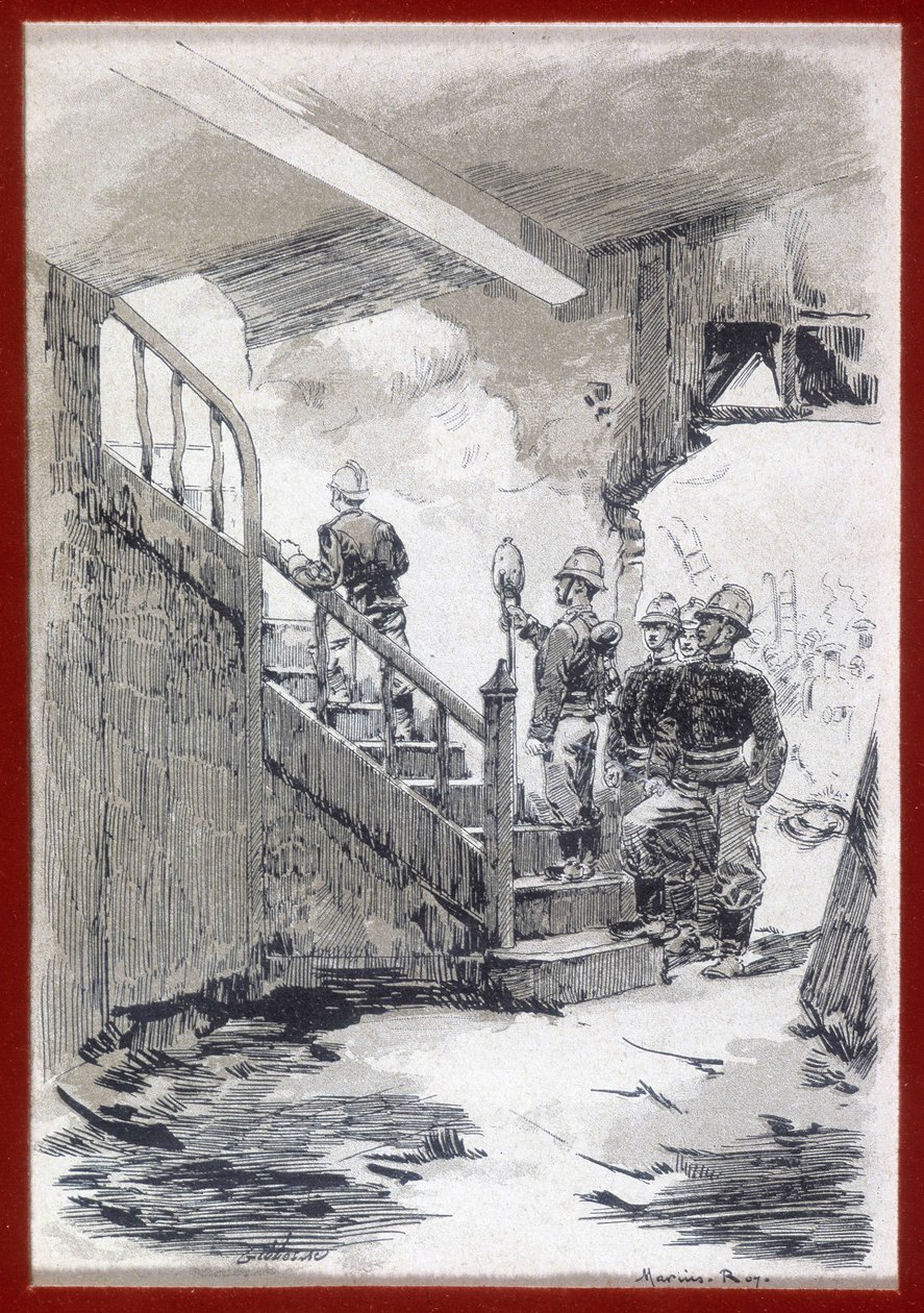 Strażacy: rozpoznawanie ognia - graw., b.d. autorstwa Unknown artist