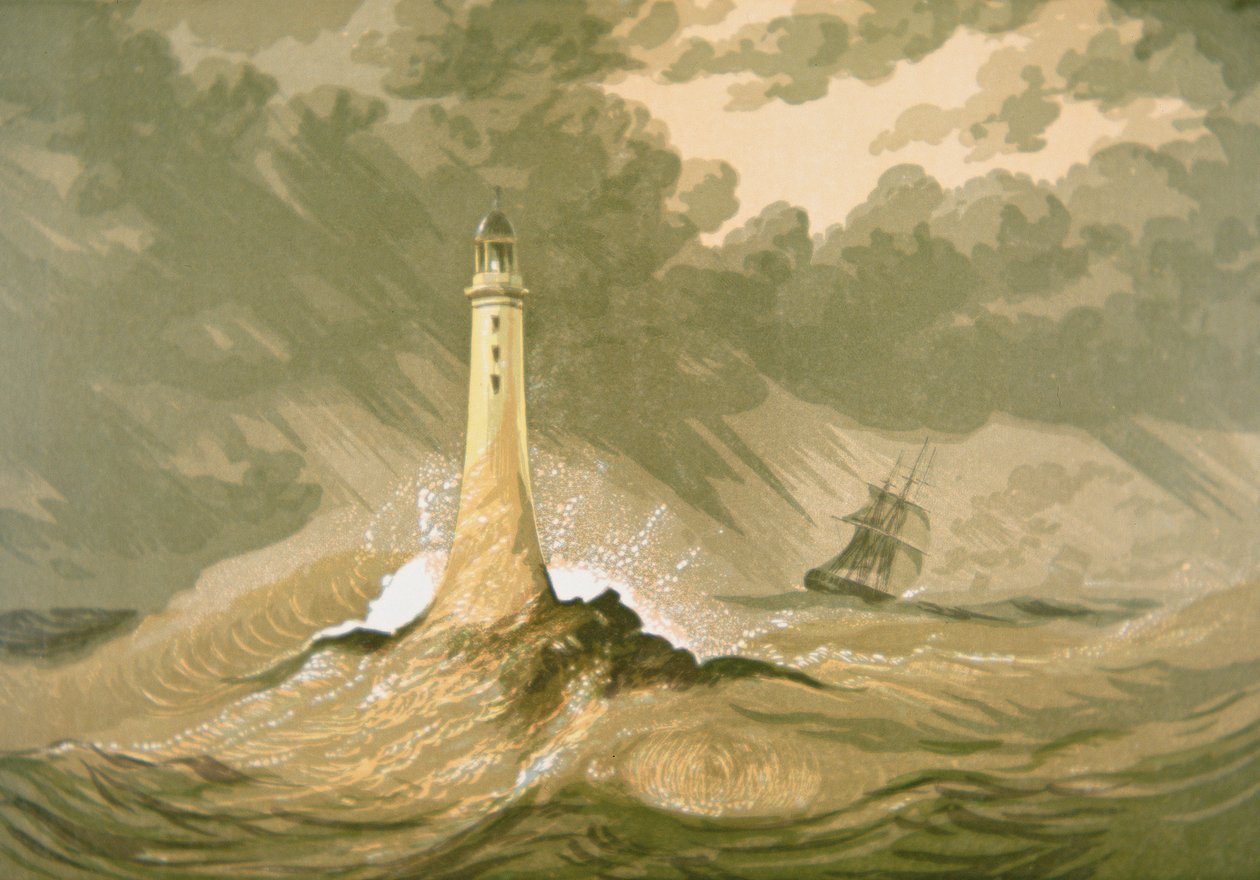 Latarnia morska z żaglowcem autorstwa Unknown artist