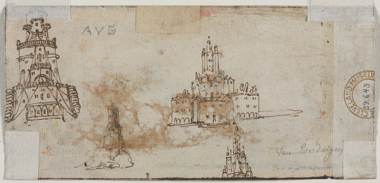 Szkice zamków (verso) autorstwa Unknown artist