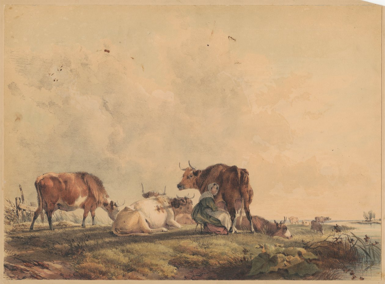 Kobieta doi krowę autorstwa Unknown artist