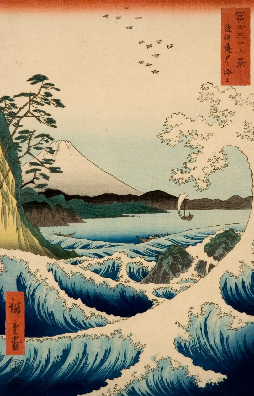 Morze w Satta, prowincja Suruga, z serii Trzydzieści sześć widoków na górę Fuji autorstwa Utagawa Hiroshige