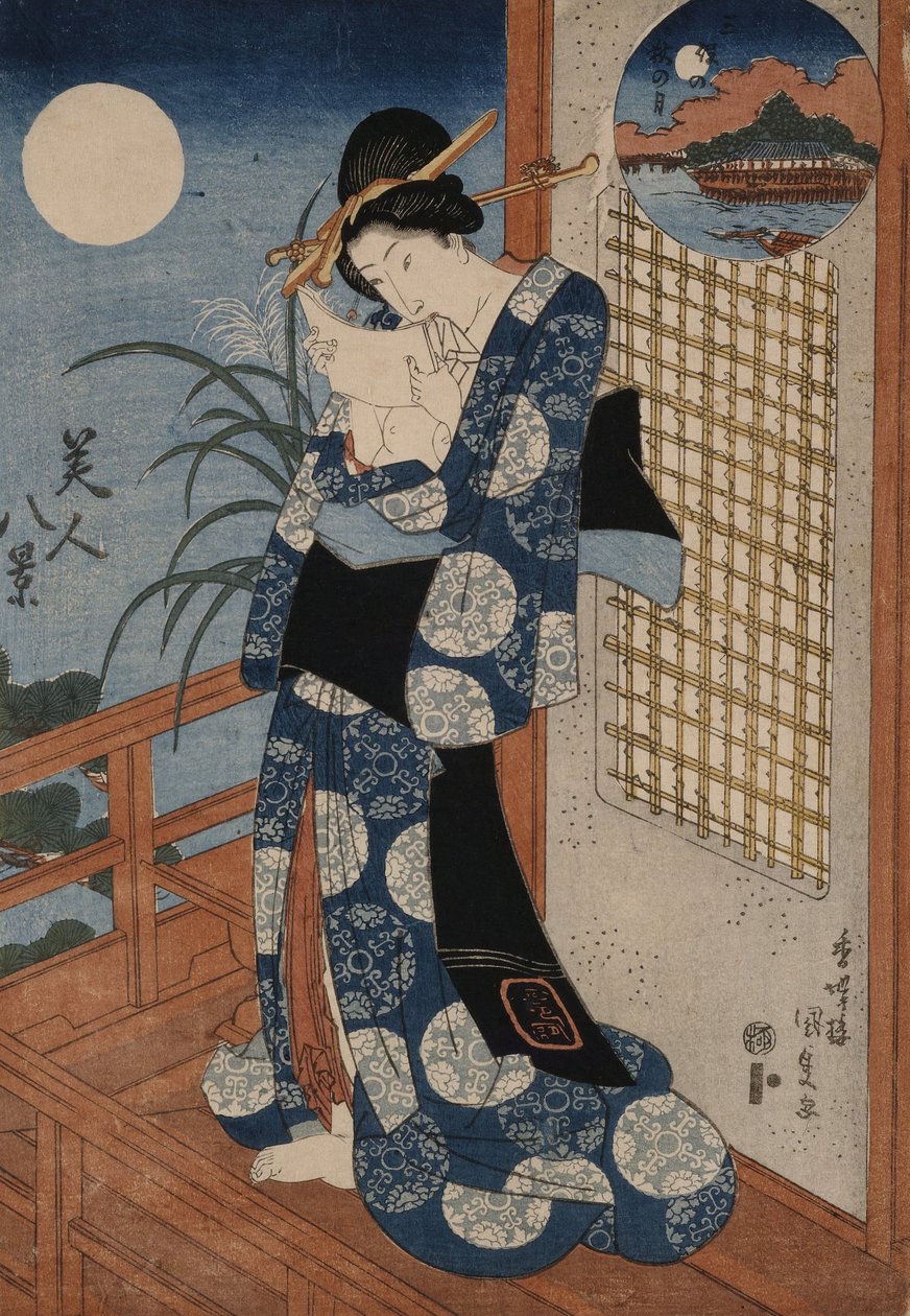 Jesienny księżyc nad Miho autorstwa Utagawa Kunisada