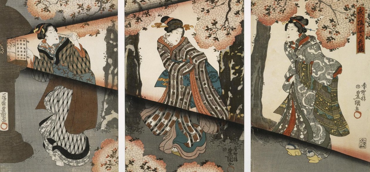 Scena nocna z dziewczynami i latarniami autorstwa Utagawa Kunisada