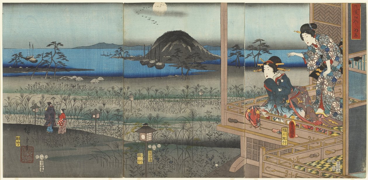 Scena w Akashi, kwiecień 1853 r. autorstwa Utagawa Kunisada