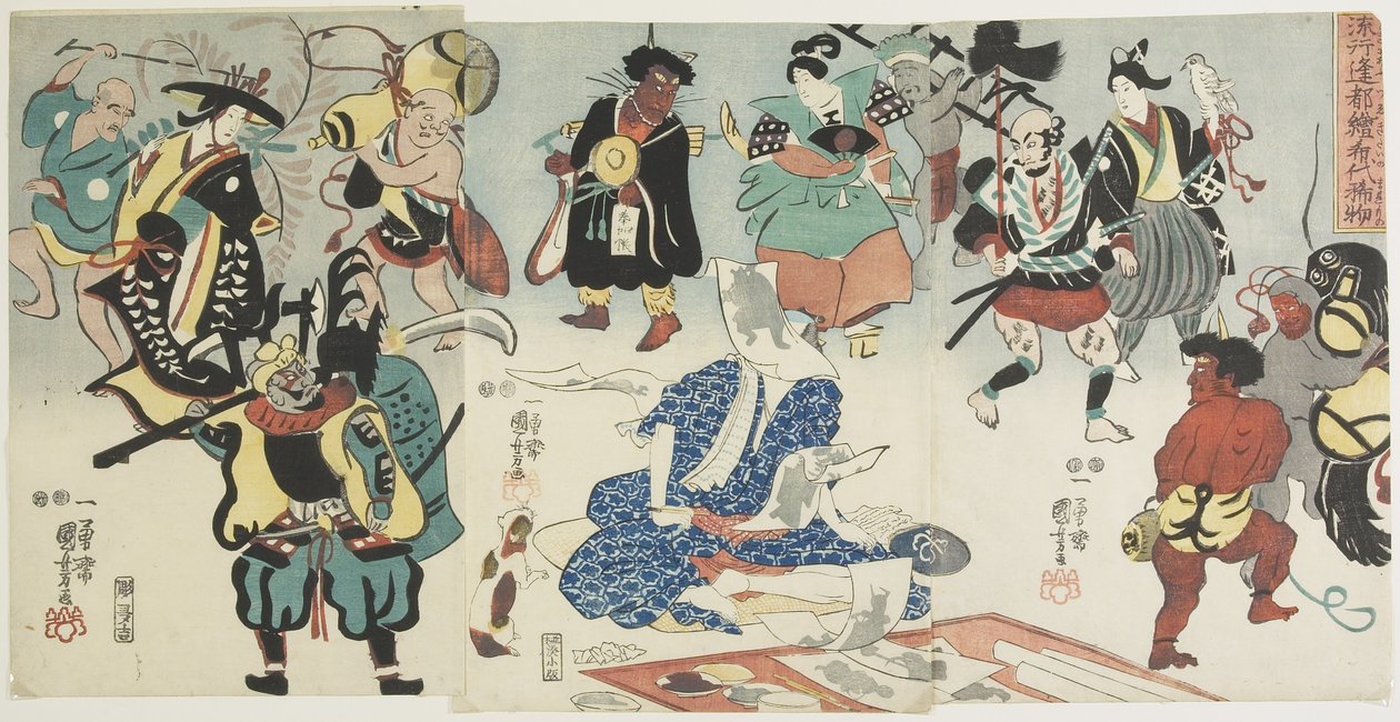Popularne zjawisko O_tsu-e, 1848 r. autorstwa Utagawa Kuniyoshi
