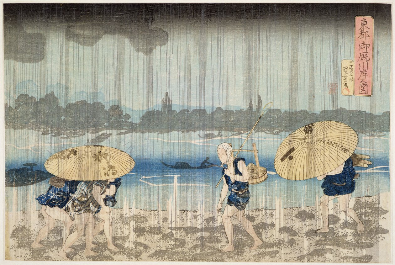 Prysznic na brzegu rzeki Sumida przy nabrzeżu Ommaya w Edo, ok. 1834 (odbitka drzeworytnicza) autorstwa Utagawa Kuniyoshi