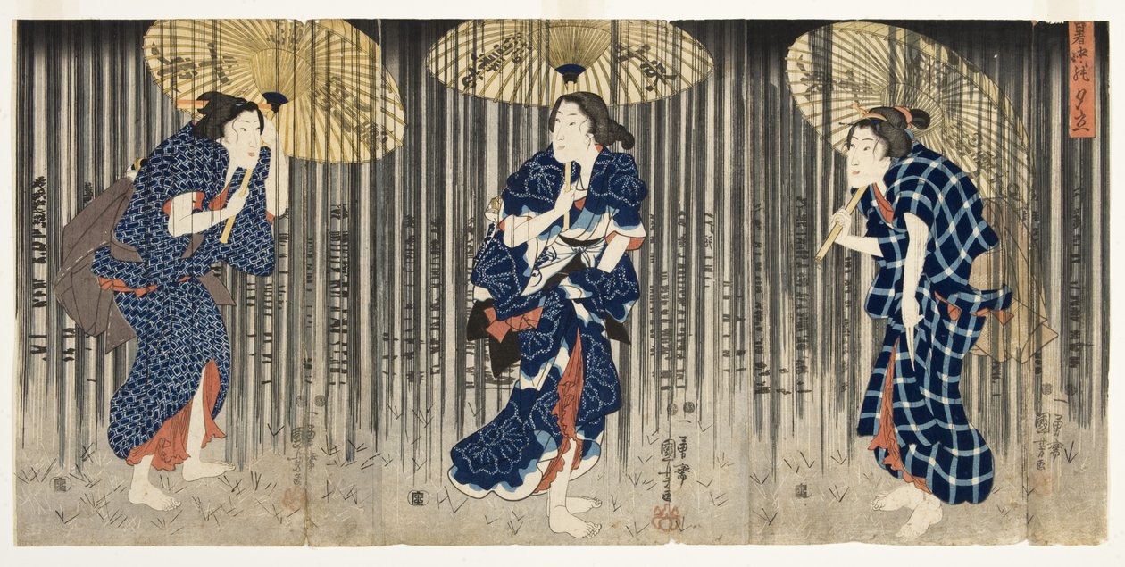 Nagły deszcz w lecie, ok. 1849-51 (drzew) autorstwa Utagawa Kuniyoshi