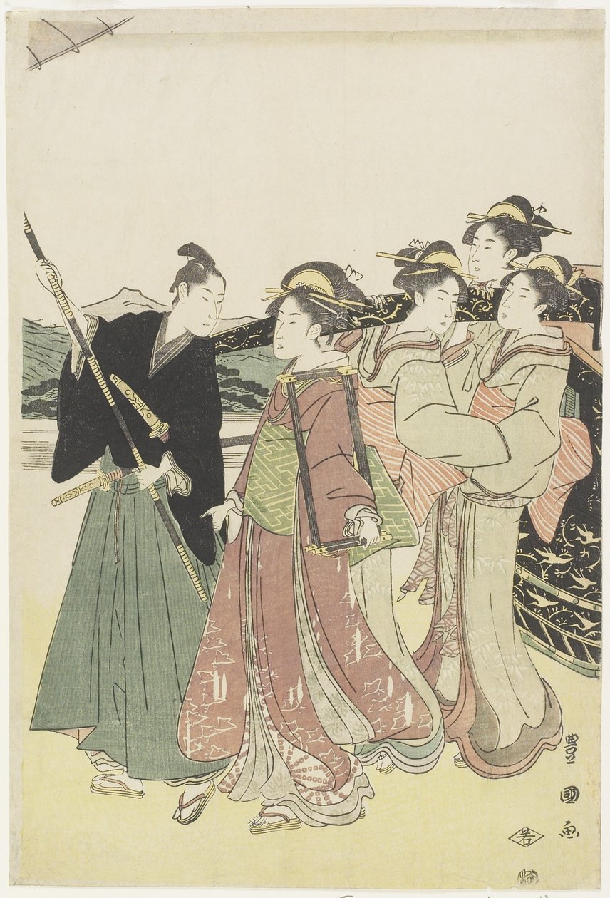 Oiran (wysokiej klasy kurtyzana) Podróżowanie jako mitate z procesji Daimyo_, koniec XVIII-początek XIX wieku autorstwa Utagawa Toyokuni