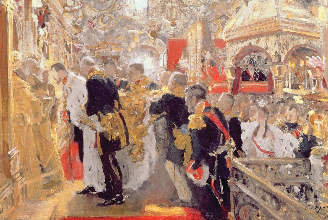 Koronacja cesarza Mikołaja II (1868-1918) w katedrze Wniebowzięcia NMP, 1896 autorstwa Valentin Aleksandrovich Serov