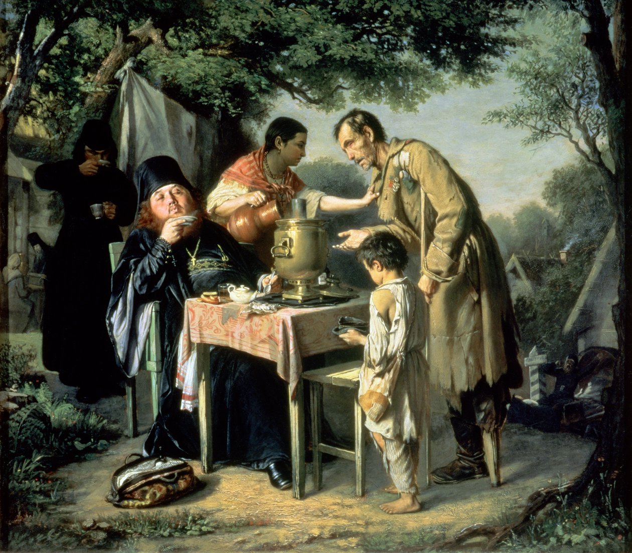 Picie herbaty w Mytiszczi pod Moskwą, 1862 r. autorstwa Vasili Grigorevich Perov