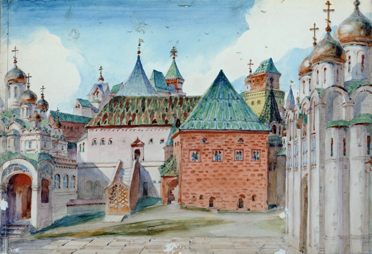 Scenografia do opery Modesta Musorgskiego „Borys Godunow”, 1916 autorstwa Vasilij Dmitrievich Polenov