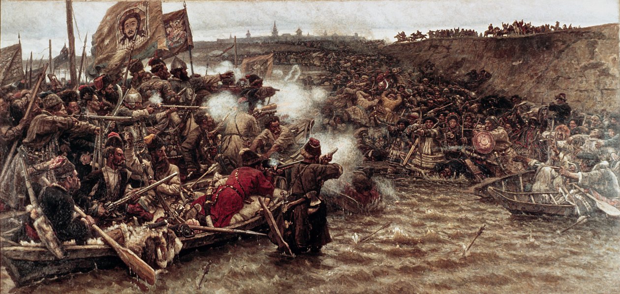Podbój Syberii przez Yermaka w 1582 r., 1895 r. autorstwa Vasilij Ivanovic Surikov