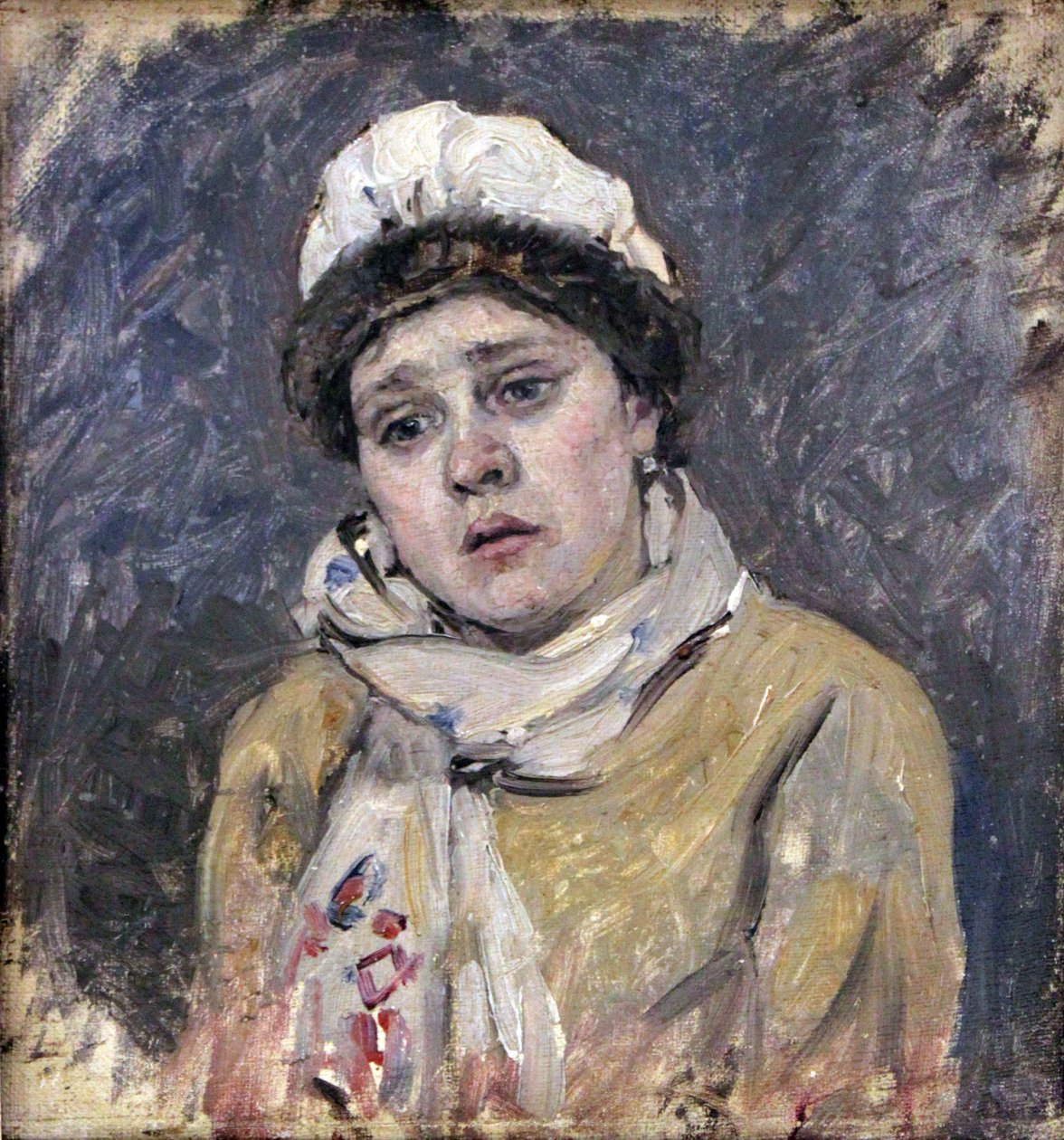 Żona brodatego łucznika Etiuda do obrazu rano z egzekucji Strelitz, 1881n autorstwa Vasilij Ivanovic Surikov