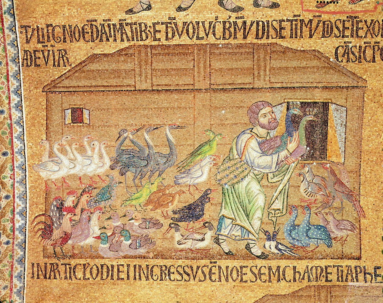Potop, z Atrium, szczegół Noego umieszczającego ptaki na arce (mozaika) autorstwa Byzantine School