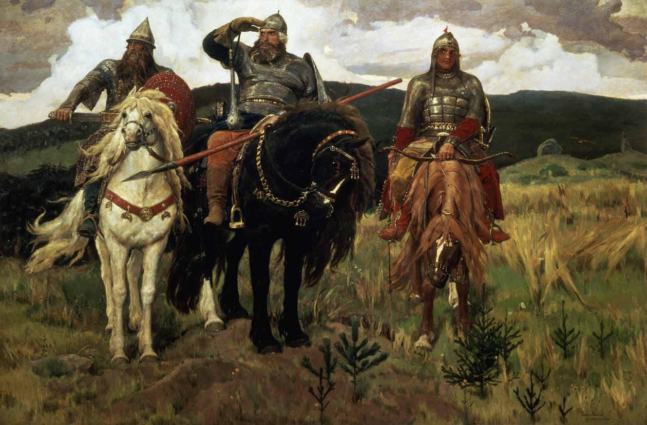Wojowniczy rycerze, 1881-98 autorstwa Victor Mikhailovich Vasnetsov