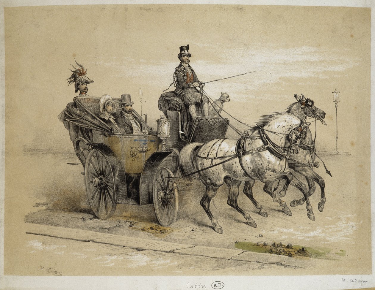 Caleche - Litografia Adama, v.1840 autorstwa Victor Adam