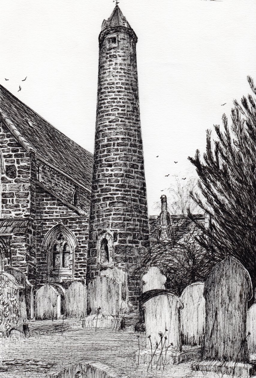 Brechin Round Tower Scotland, 2007, (tusz na papierze) autorstwa Vincent Alexander Booth