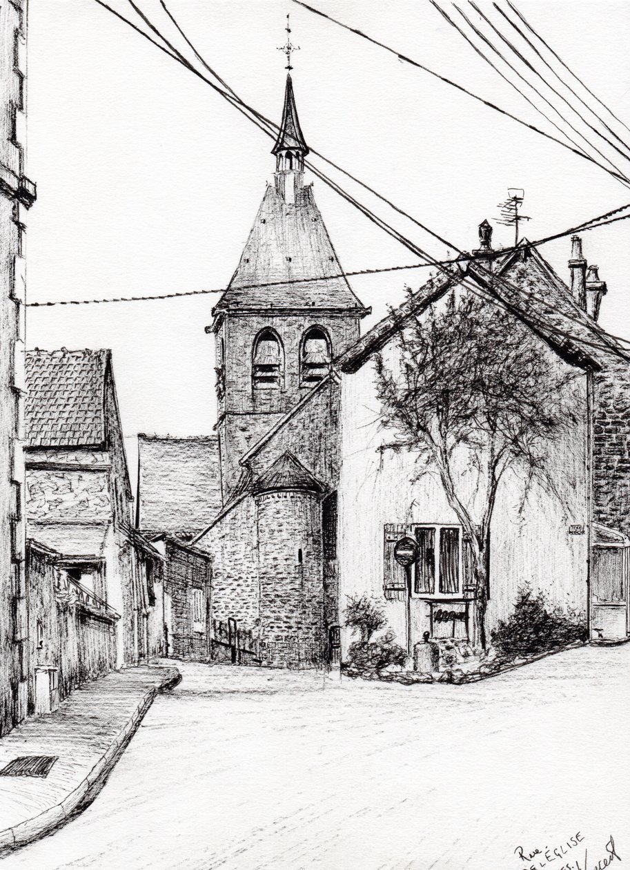 Kościół w Laignes France, 2007, (tusz na papierze) autorstwa Vincent Alexander Booth