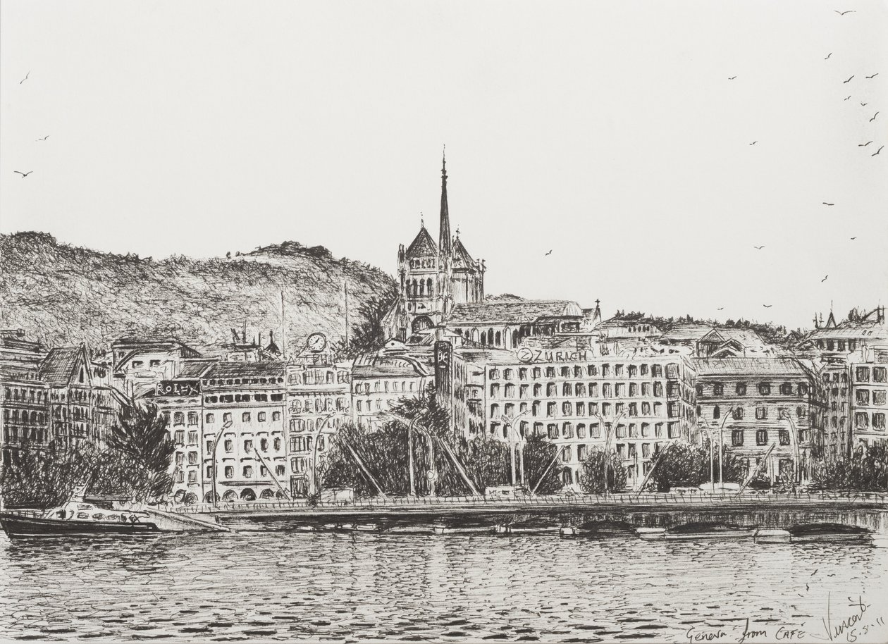 Miasto Genewa, 2011, (tusz na papierze) autorstwa Vincent Alexander Booth
